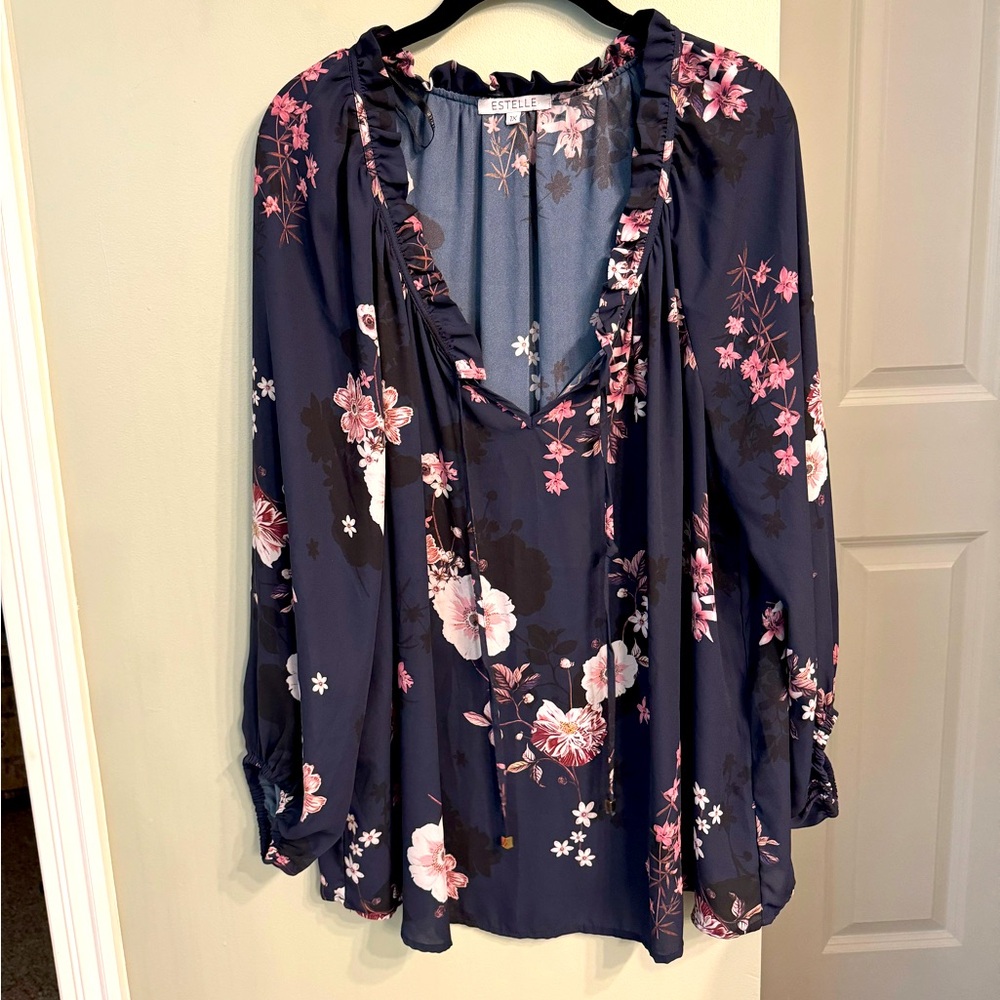 Estelle Floral Blouse Navy 1X